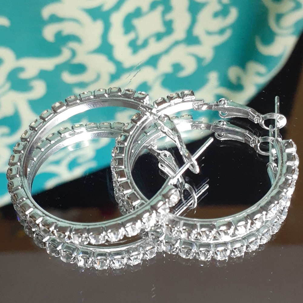 18K White Gold Filled Cubic Zirconia Hoops 1.7 Dia